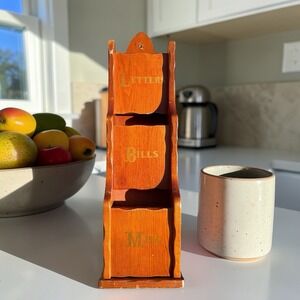 Vintage Letters Bills Misc Wood Wall Holder Rack Mid-Century 21" T Cottage Core